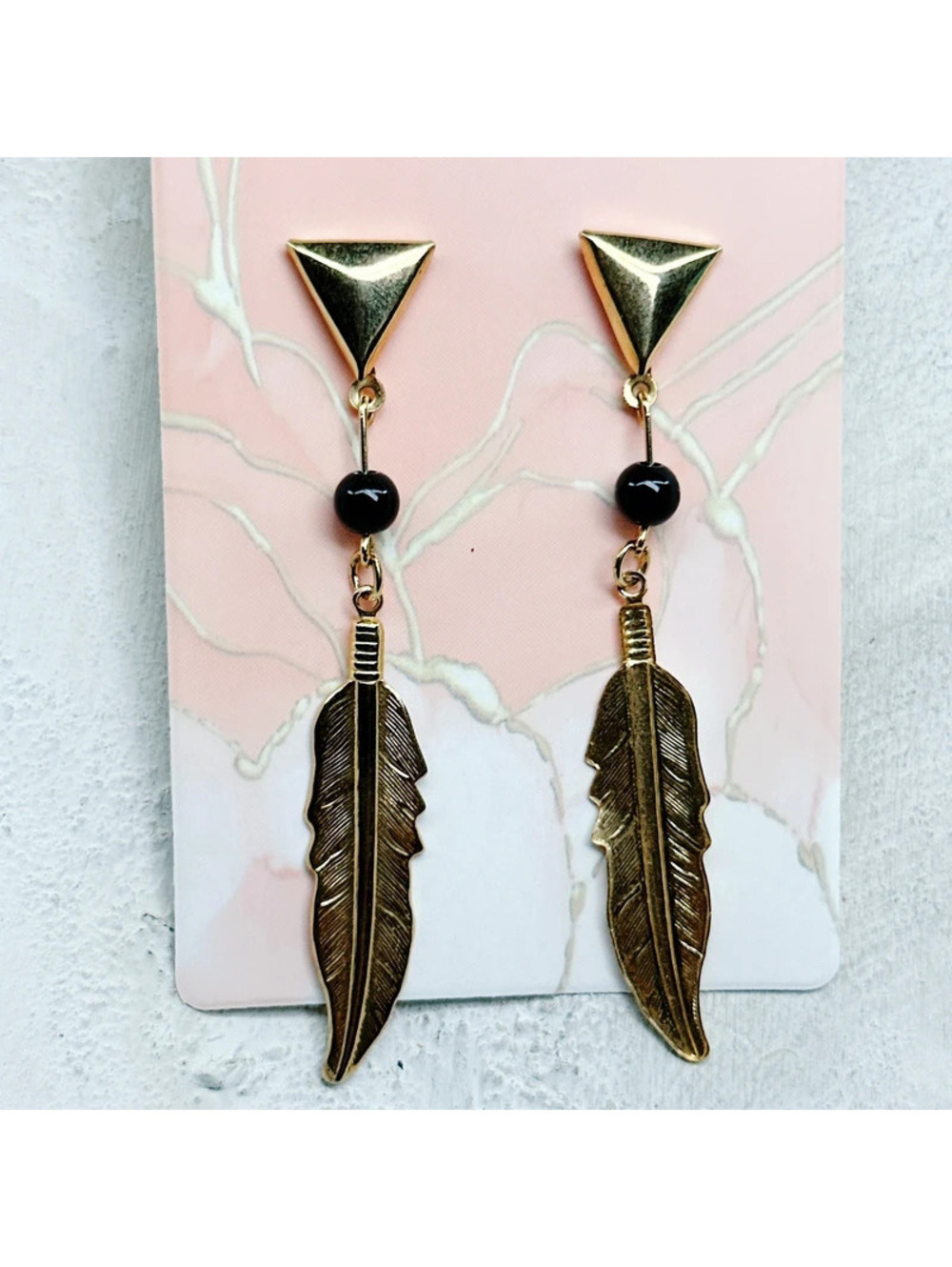 1385mc. Bronze Feather Earrings Boho